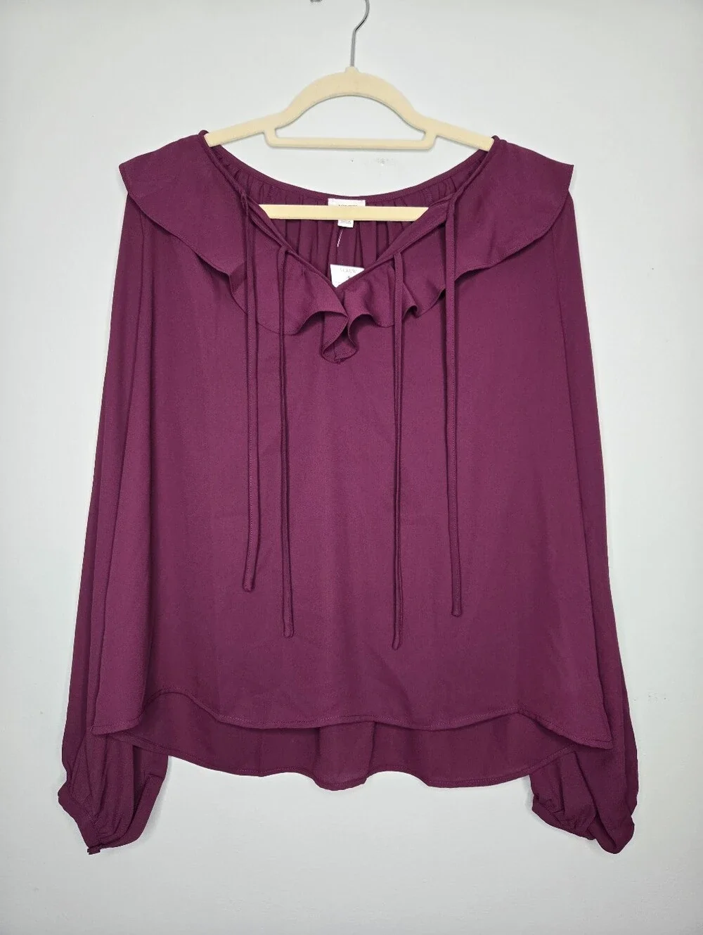 J Crew Iris Purple Long Sleeve Ruffle Tie-Front Blouse XL NWT